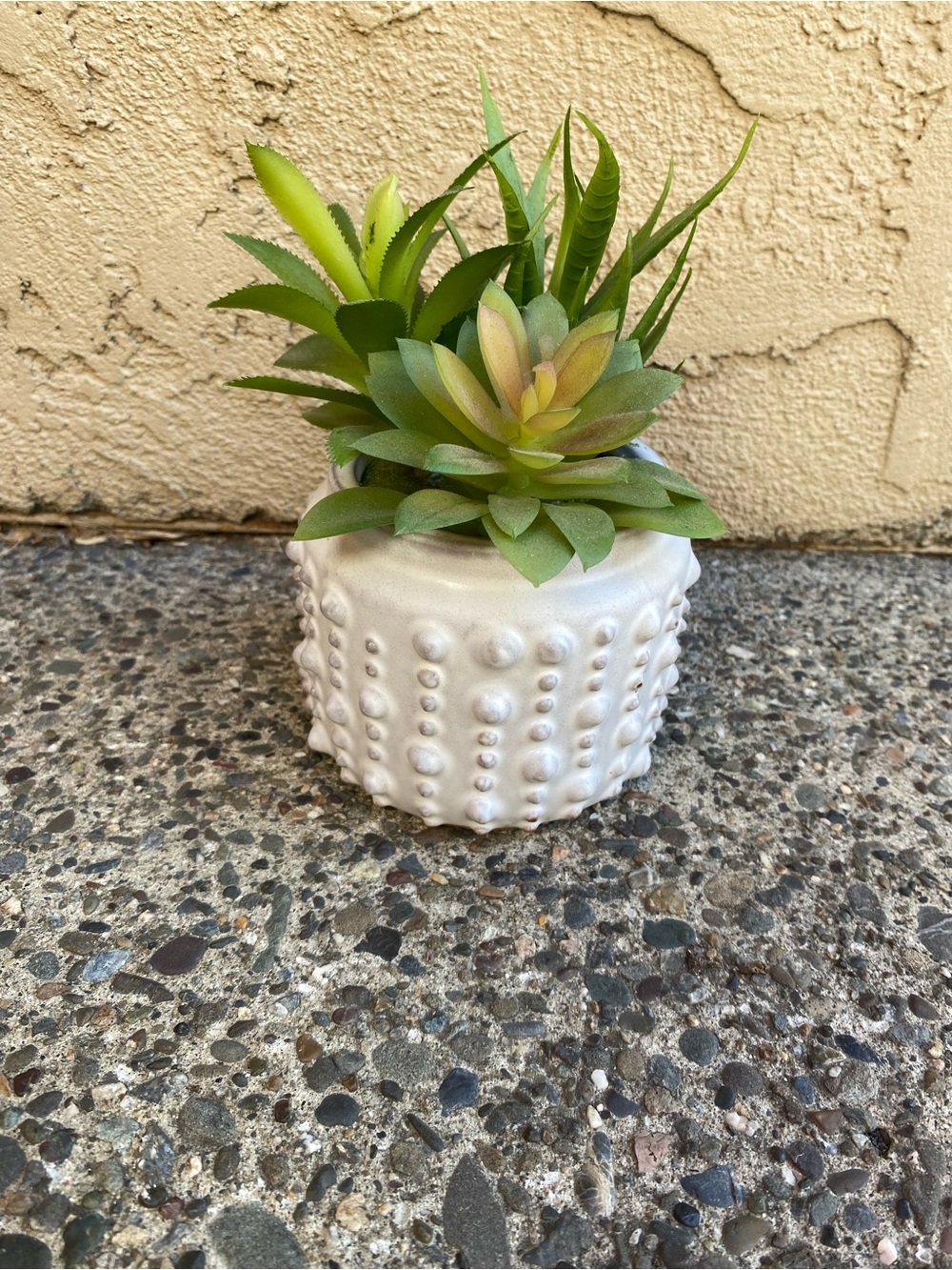 White Ceramic Succulent Planter with Green Faux Succulents - Picture 3 of 5